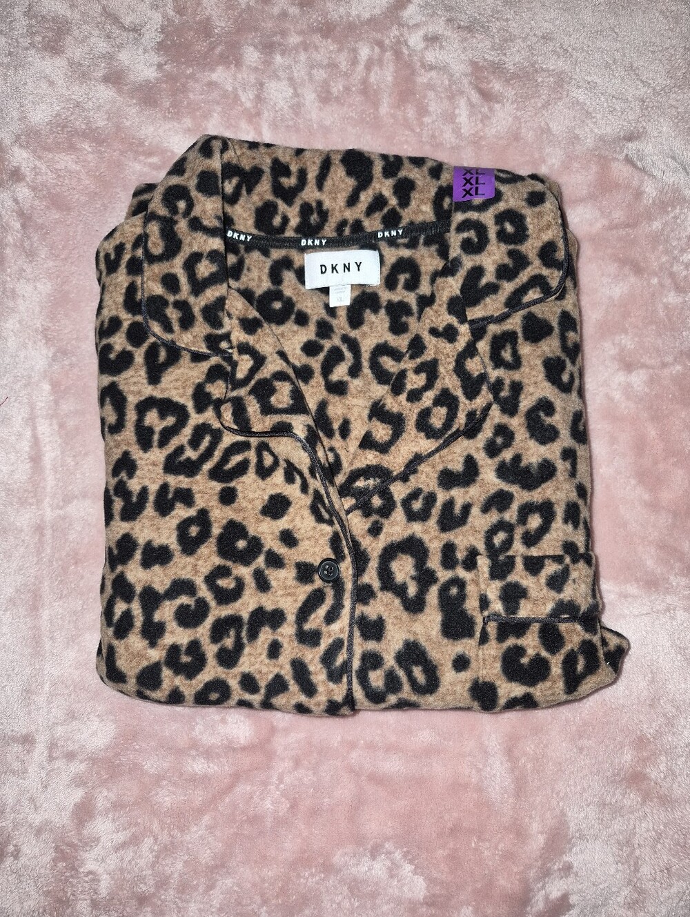 DKNY Leopard Print Pajama Top in Tan and Black - Size XL